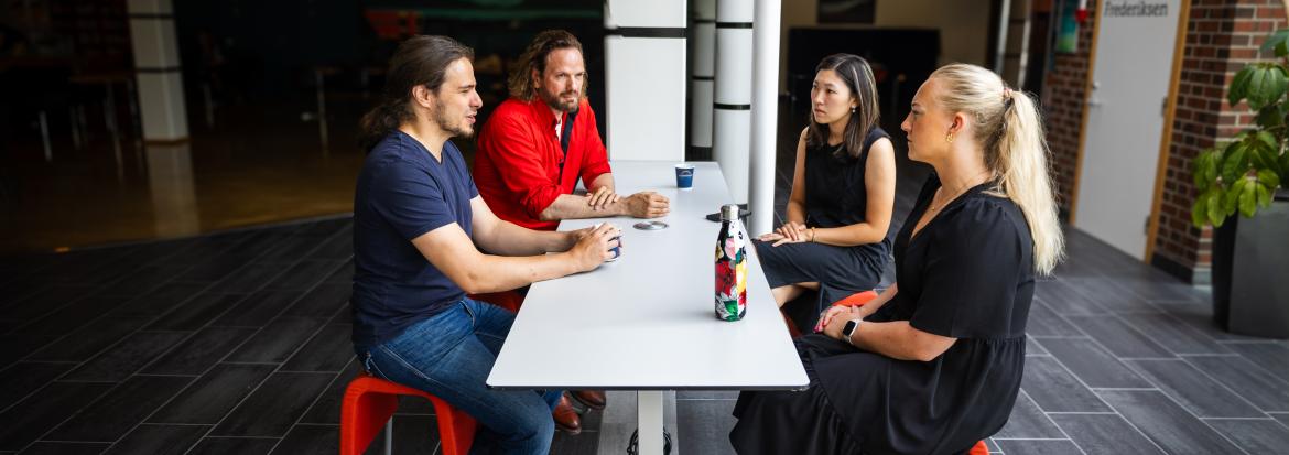 Students engaging in conversation.