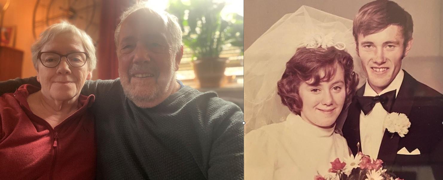 Nytt og gammelt bilde av ektepar. Foto