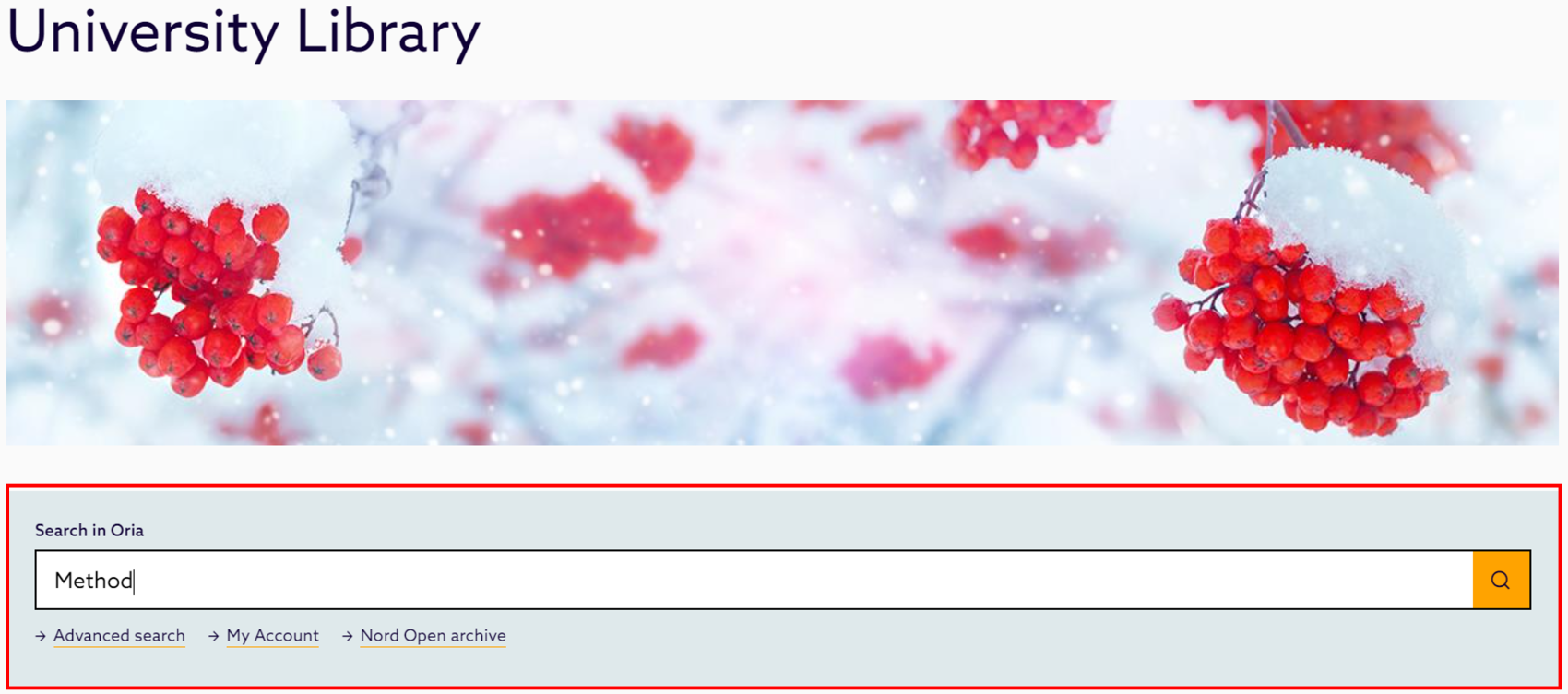 Search tool Oria on the library’s website. Screenshot